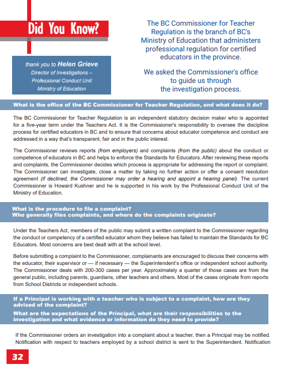 BC Commissioner for Teacher Regulation: The Investigation Process