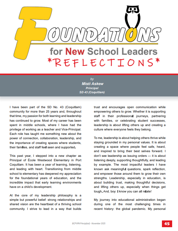 Foundations for New School Leaders: Reflections - November 2025