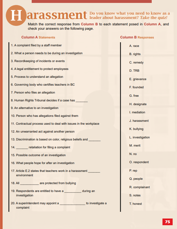 Harassment Quiz - June 2021